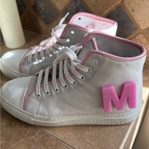 Moschino Pink and White High-Top Sneakers
